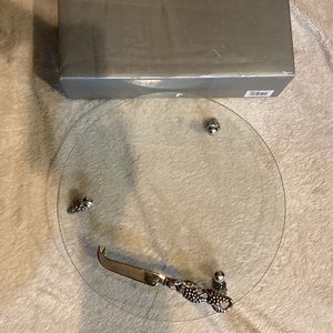 New in box elegance glass cheese tray with grape server
